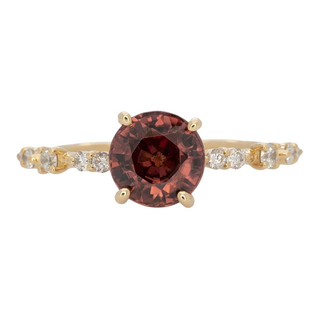 2.3Ct Red Zircon Ring With Earth Mined Diamonds Accents: Solid 14k Gold, Size 6.75 For Sale