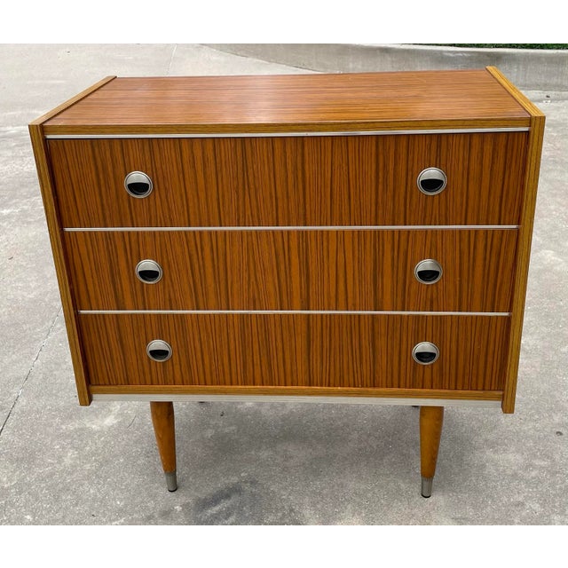 Love this beautiful MCM zebra three drawer chest! Could use as a small credenza. Dovetailing on drawers.