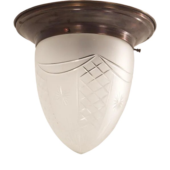 Large Art Deco Ceiling Lamp with Brass Base and Cut Glass, 1930s For Sale