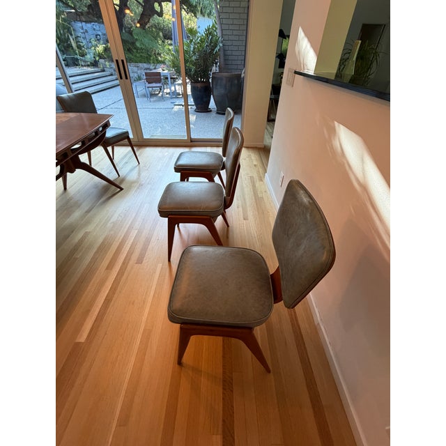 Wood Vintage Solid Walnut Midcentury Dining Table With Eight Chairs For Sale - Image 7 of 14