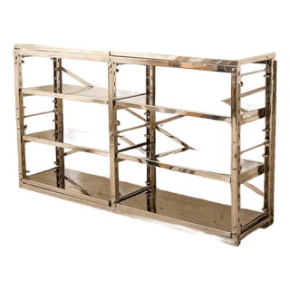 Late 20th Century Chrome & Mirrored Glass Étagère Console With X-Brace Detail For Sale