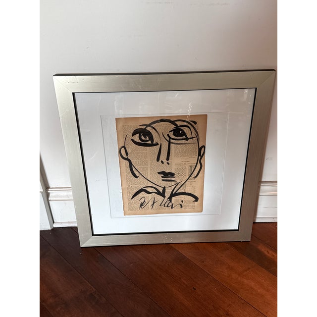 Original Early Abstract Painting by Peter Keil. This great piece was executed on newsprint and depicts a black and white...