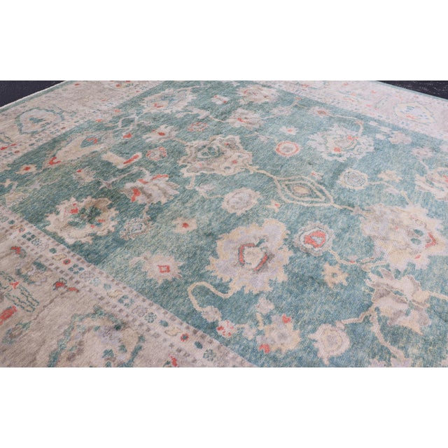 Green Color Turkish Oushak Rug by Keivan Woven Arts 10'7'' X 13'8'' For Sale In Atlanta - Image 6 of 18