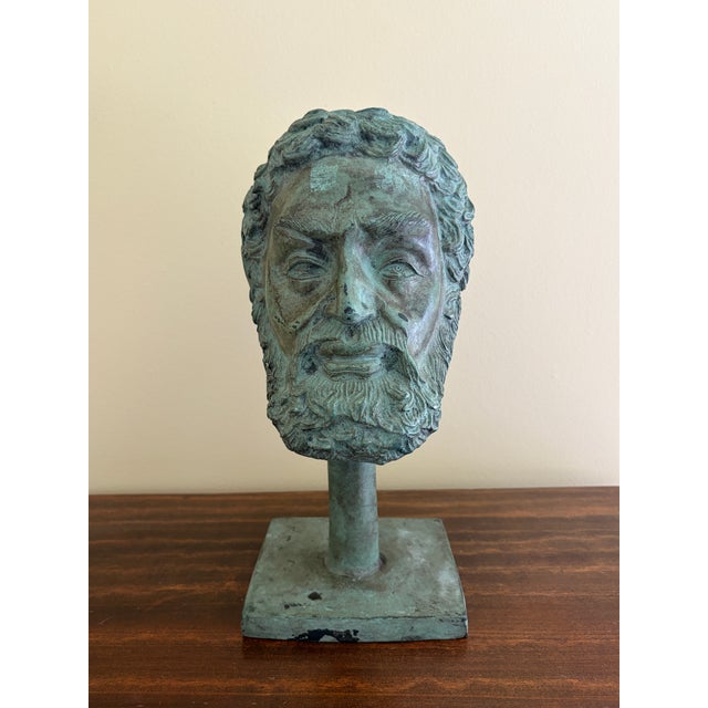 English 20th Century Grand Tour Neoclassical Bronze Verdigris Bust of Plato on Stand For Sale - Image 3 of 10