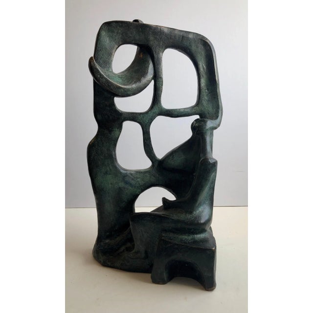 Black Unknown, Woman In The Moonlight at the Window Latin American Bronze Modernist Sculpture, 1985 For Sale - Image 8 of 13