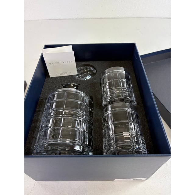 American Ralph Lauren Hudson Plaid Cut Crystal Decanter Gift Box. For Sale - Image 3 of 11