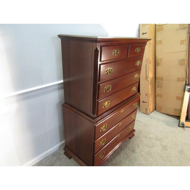 Item 87867: Colonial Furniture solid cherry chest of drawers. Age: 1990's. Details: Dovetailed drawers. Condition: Very...