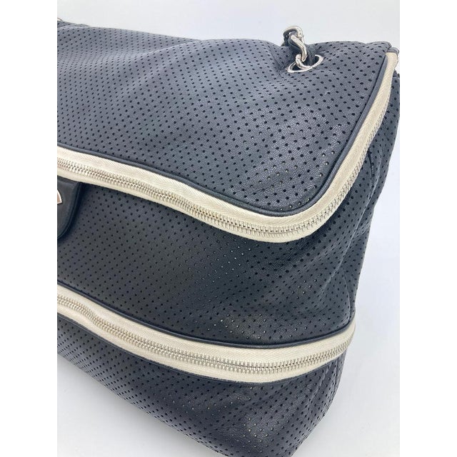 Chanel Black Perforated Leather Expandable Classic Flap Shoulder Bag For Sale - Image 9 of 11