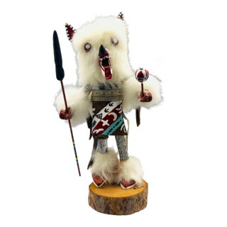 1980s Dynamic Hand-Carved Navajo Wolf Kachina Doll (Approx. 11" H) - Gilbert Ortega Gallery For Sale