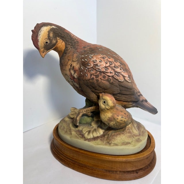 1960s Andrea by Sadek Porcelain Bird Figurine Female & Chick Bobwhite Quail Wood Base For Sale - Image 5 of 11
