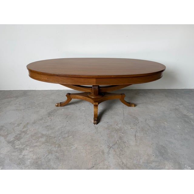 1960s Hollywood Regency Neoclassical Style Mahogany Oval Coffee Table With Brass Claw Feet For Sale - Image 4 of 12