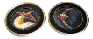 Miniature Enamel Medallion Paintings of a Bird and a Fish by Lossier,Switzerland, 1950s, Set of 2