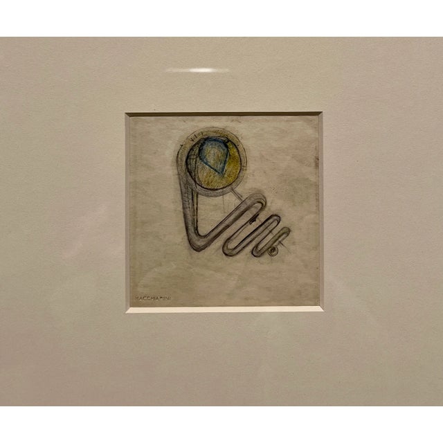 Peter Macchiarini "Brooch Drawing" c. 1950s Pencil on paper Site 3.5"x3.5" silver carved wood frame 14.75"x16.75" Studio...