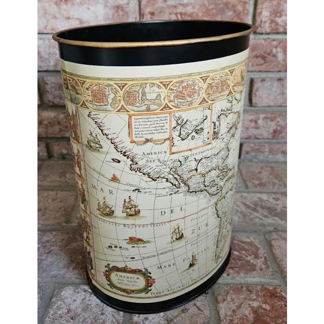 Vintage Map of the Americas North and South America Black Metal Wastebasket Bin For Sale - Image 4 of 8
