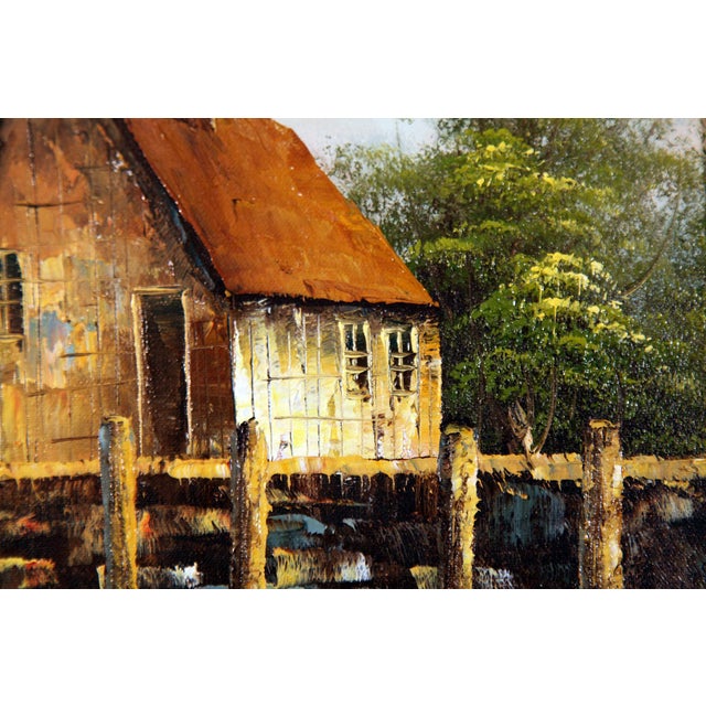 1970s Vintage Oil Painting Harbor Scene Fishing Boats Signed L. Salcido Framed For Sale - Image 5 of 5