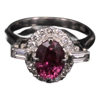 Late 20th Century 1.98ct Gia Thai Untreated - No Heat Ruby & 0.49ct Diamond Platinum Ring Size 7 For Sale