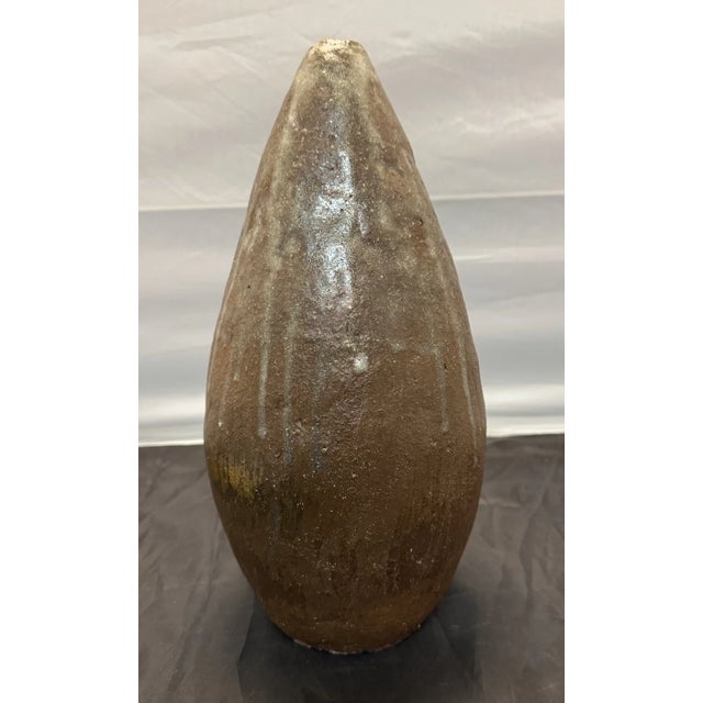 Mid 20th Century Ceramic Earthenware Pottery Drip Glazed Brown Pear Shaped Bud Vase Vintage MCM For Sale - Image 5 of 9