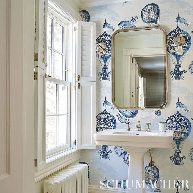 Schumacher Sample - Schumacher Balloons Wallpaper in Blue For Sale - Image 4 of 5