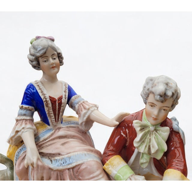 Hand-Painted Porcelain Figurine Group of Italian Rococo Courtship Scene in the 18th-Century from Gräfenthal, Germany, 1960s For Sale - Image 4 of 18