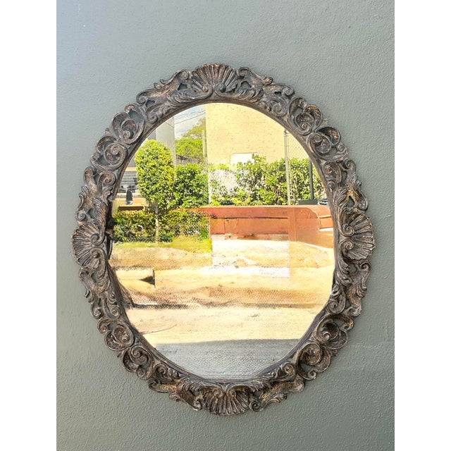 Vintage Carved Wood Oval Mirror For Sale - Image 10 of 12