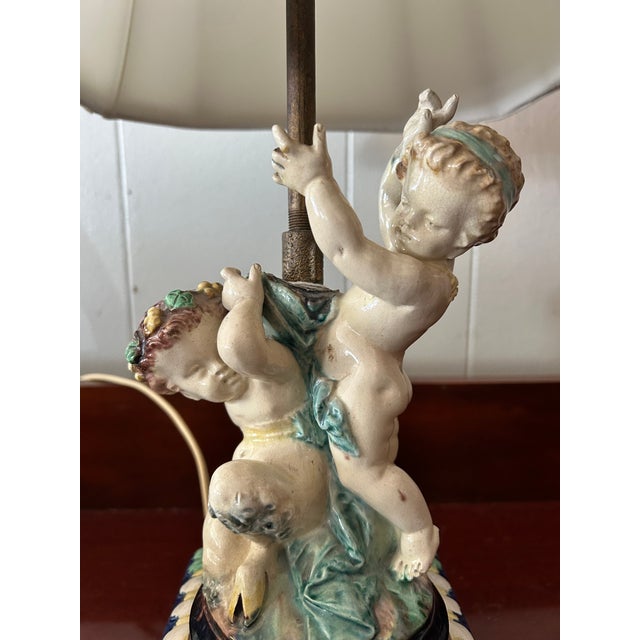 Mid 20th Century Vintage Porcelain Cherub Table Lamp For Sale - Image 5 of 14