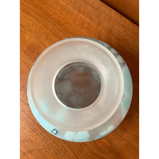 Glass Vintage Mid-Century Pair of Hand Blown Vases - Tarnowiec Poland Semi Opaque Turquoise & Lime For Sale - Image 7 of 18