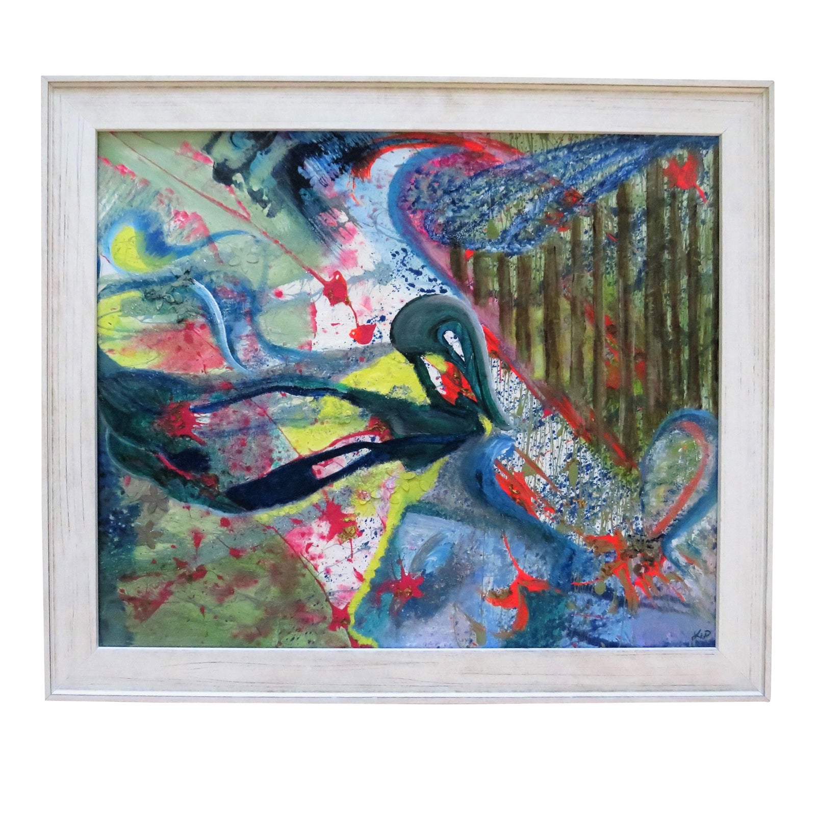 Contemporary Abstract Expressionist Mixed-Media Painting of a Duck ...