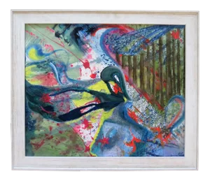 Contemporary Painting of a Duck Abstract Expressionist Mixed-Media Framed