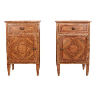 Italian Walnut and Marquetry Bedside Cabinets For Sale