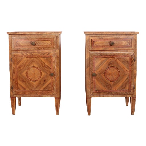 Italian Walnut and Marquetry Bedside Cabinets For Sale