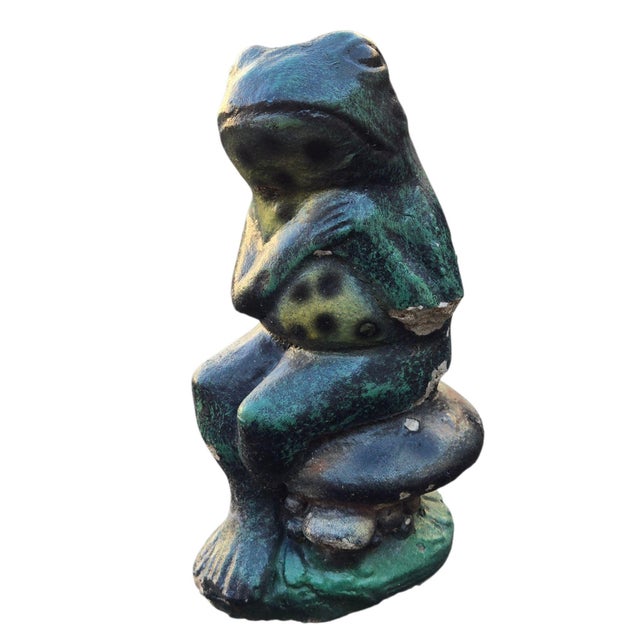 Anthropomorphic Adoring Frog Mushroom Cement Sculpture Yard Art Loving Statue For Sale - Image 16 of 18