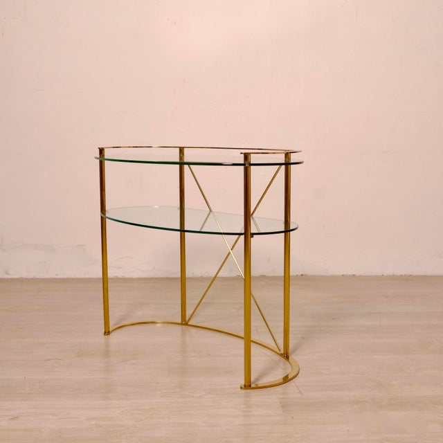 Vintage Italian Brass and Glass Console Table, 1970s, in Good conditions. Designed 1970 to 1979