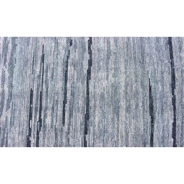 Modern Runner Rug in Soft Gray With Subtle Blue Tones and Linear Pattern For Sale - Image 11 of 12