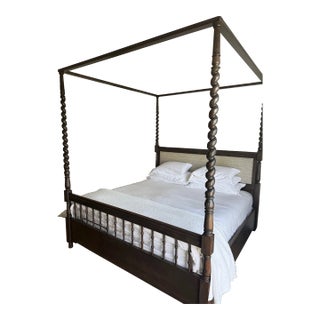 Custom Designed Italian 17th Century-Style Four Poster Bed in Walnut Finish - King For Sale