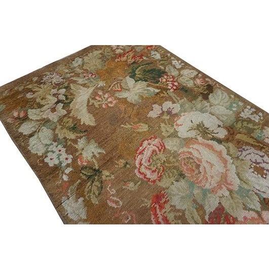 English 1750s Brown Floral Antique England Axminster Rug 4' X 8' 8" Knotted Wool Carpet For Sale - Image 3 of 8