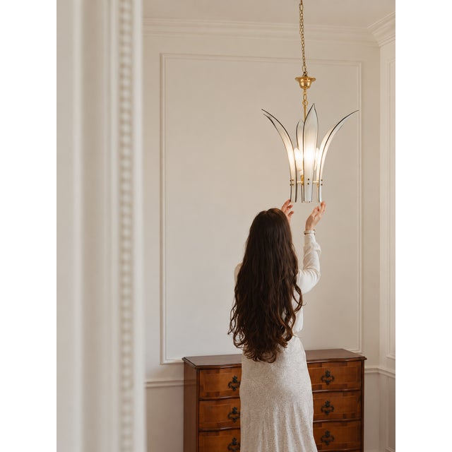 Italian Brass and Murano Glass Palms Chandelier, 1970s For Sale - Image 9 of 10