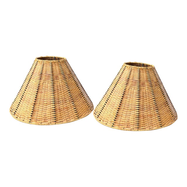 1950s Wicker/Rattan and Wire Lampshades- A Pair For Sale
