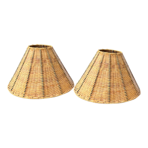 1950s Wicker/Rattan and Wire Lampshades- A Pair