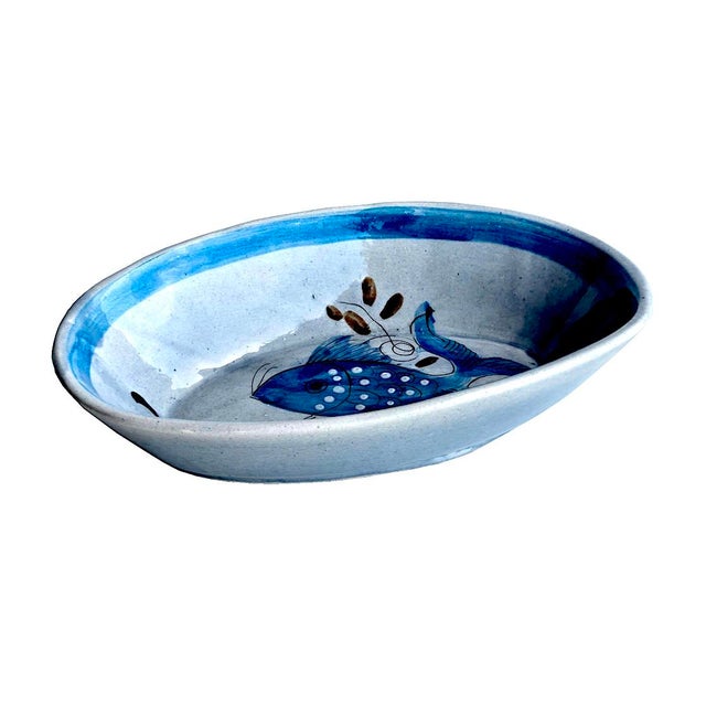 1980s Tonalá Mexico Glazed Ceramic Oval Bowl For Sale - Image 9 of 14