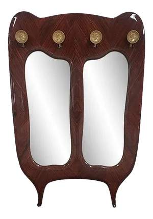 Italian Wall-Mounted Rosewood Coat Rack with Brass Hooks, 1950s