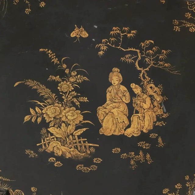20th Century Chinese Style Black Lacquer Gilt Hand Painted Small Round Side Table For Sale In New York - Image 6 of 9