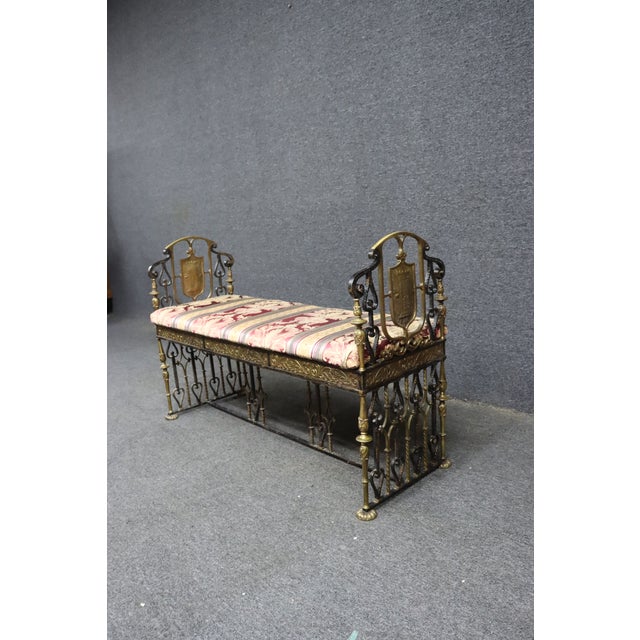 Oscar Bach Attributed Gilt Bronze and Wrought Iron Upholstered Bench For Sale In Philadelphia - Image 6 of 15