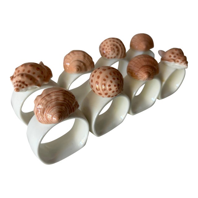 Vintage Bone China Seashell Napkin Rings - Set of 8 For Sale