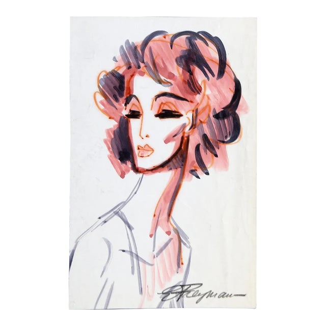 Woman Sketch, Erik Freyman Marker on Paper, Signed For Sale