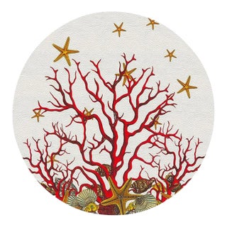 Nicolette Mayer Coral Reef Red and White 16" Round Pebble Placemats, Set of 4 For Sale