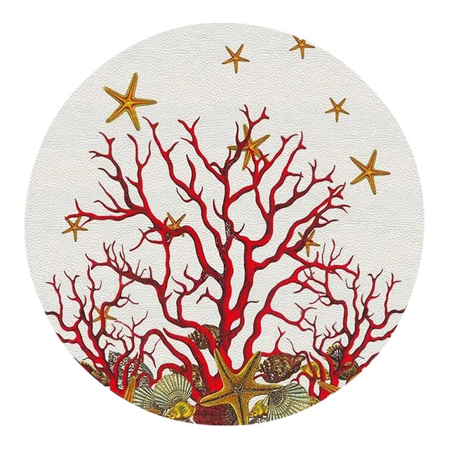 Nicolette Mayer Coral Reef Red and White 16" Round Pebble Placemats, Set of 4 For Sale