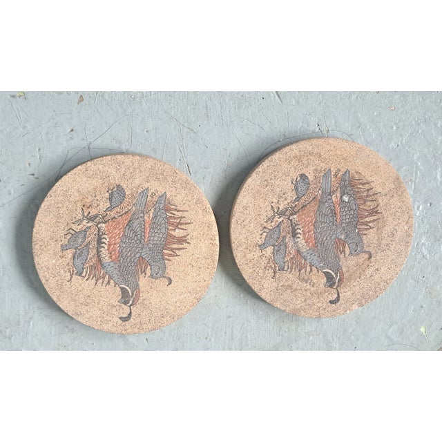 cds brand signed birds painted on Stoneware coasters 2 of them cork backing.nautical,beach,bird collectors