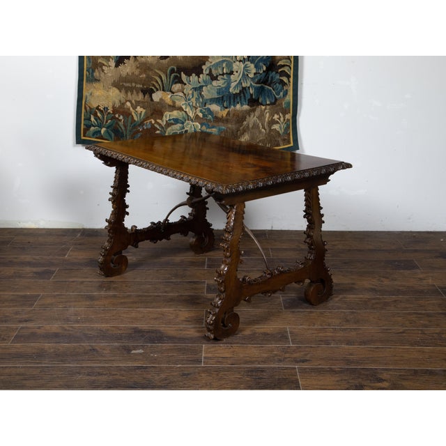 Italian 19th Century Walnut Baroque Style Fratino Table with Carved Lyre Legs For Sale In Atlanta - Image 6 of 12