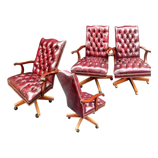 1990s 4 Hancock & Moore Tufted Executive Chairs For Sale