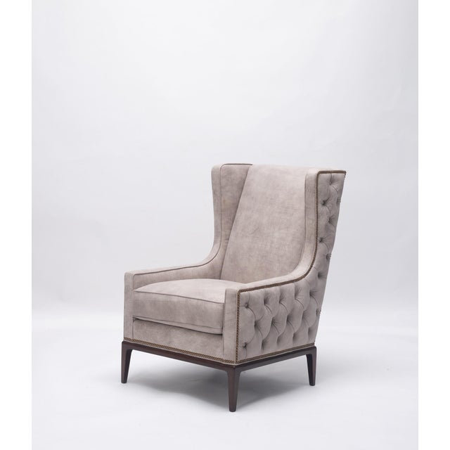 Lavender Birch Leather Wing Chair and Ottoman For Sale - Image 9 of 15